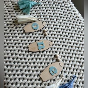 1st birthday high chair banner Surfboard Themed with Tassels